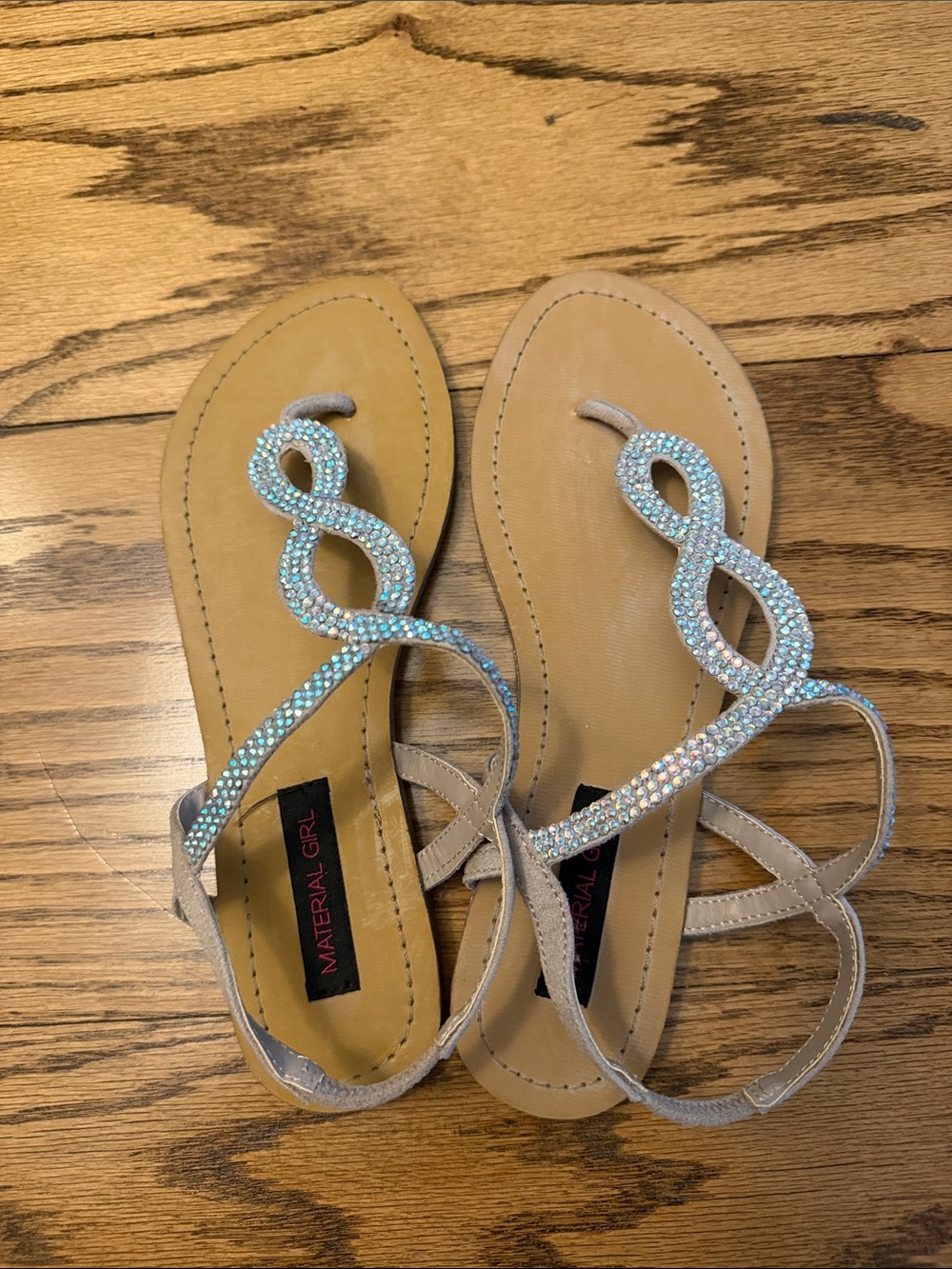 NWOT - Material Girl Tan Rhinestone Loop T-Strap Sandals